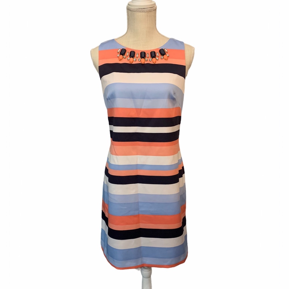 Vince Camuto Striped Midi Dress in Blue, Coral, Navy & White